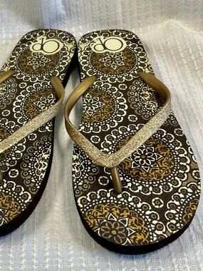 OP Ocean Pacific Metallic Gold-Strap Flip Flops 8
